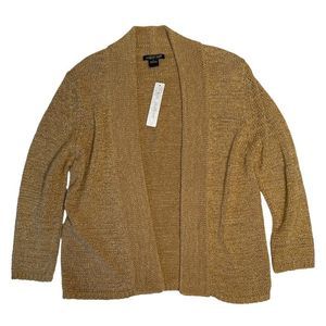 August Silk Open Front Metallic Knit Cardigan Sweater Classic Camel Size L NWT